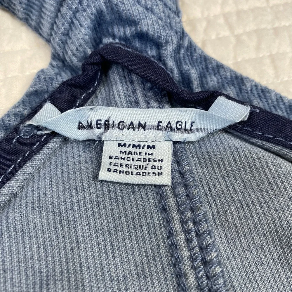 American Eagle Womens Corduroy Skirt Overalls Size M Blue Button Front Pockets